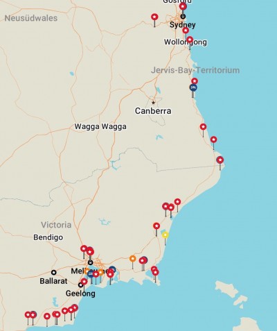 Geplante Tour von Sydney nach Melbourne 